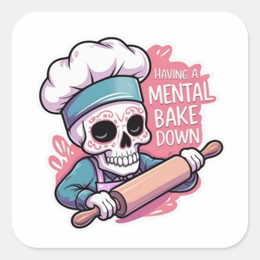 "Mental Bake Down" Skull Baker Stickers - Funny Ba (Vorderseite)