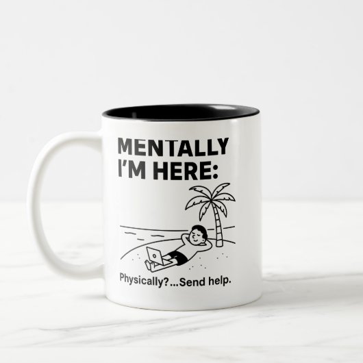 Mental bin ich hier lustig - Minimalistisch sein Zweifarbige Tasse (Links)