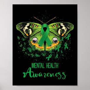 Mental Health Awareness Butterfly Green Ribbon Poster