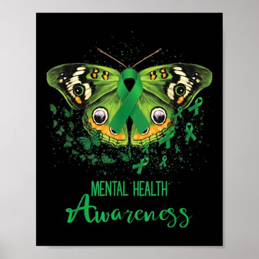 Mental Health Awareness Butterfly Green Ribbon Poster (Vorne)