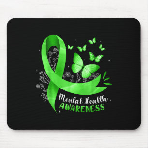 Mental Health Awareness Butterfly Green Ribbon Wom Mousepad