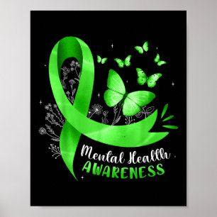 Mental Health Awareness Butterfly Green Ribbon Wom Poster