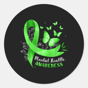 Mental Health Awareness Butterfly Green Ribbon Wom Runder Aufkleber