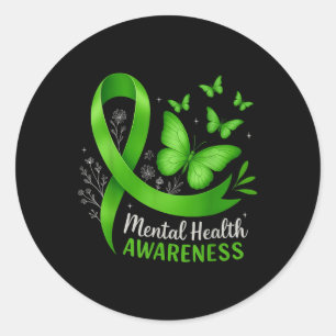 Mental Health Awareness Butterfly Green Ribbon Wom Runder Aufkleber