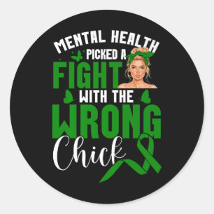 Mental Health Awareness Fight Falscher Chick Menta Runder Aufkleber