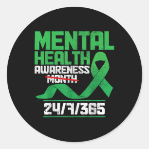 Mental Health Awareness Montag S Green Ribbon Runder Aufkleber
