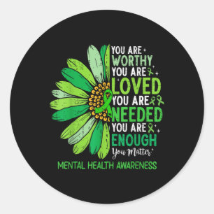 Mental Health Awareness Montag Sie Blume Green Rib Runder Aufkleber