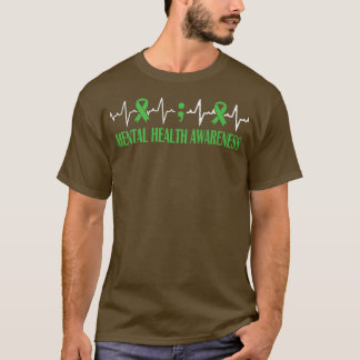 Mental Health Awareness Month Green Ribbon Pulse H T-Shirt