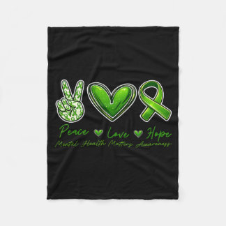Mental Health Awareness Peace Love Hope Green Fleecedecke