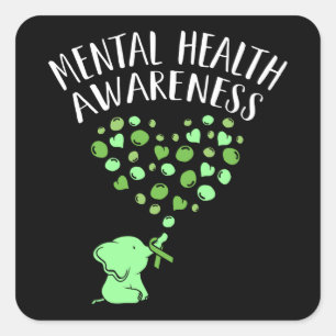 Mental Health Awareness Ribbon Elefant Quadratischer Aufkleber