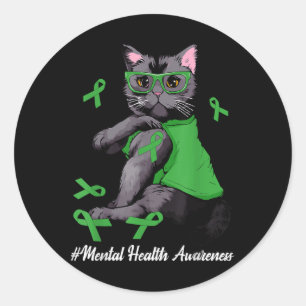Mental Health Awareness Warriors Black Cat &amp; G Runder Aufkleber