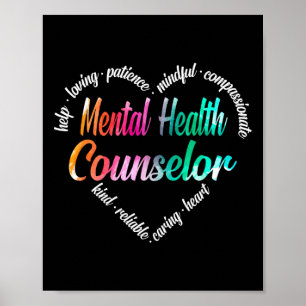 Mental Health Berater Herz Wortwolke Wasserfarbe Poster