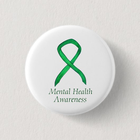 Mental Health Green Awareness Ribbon Custom Button (Vorderseite)