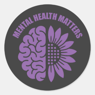 Mental Health Matters Brain and Flower Awareness Runder Aufkleber