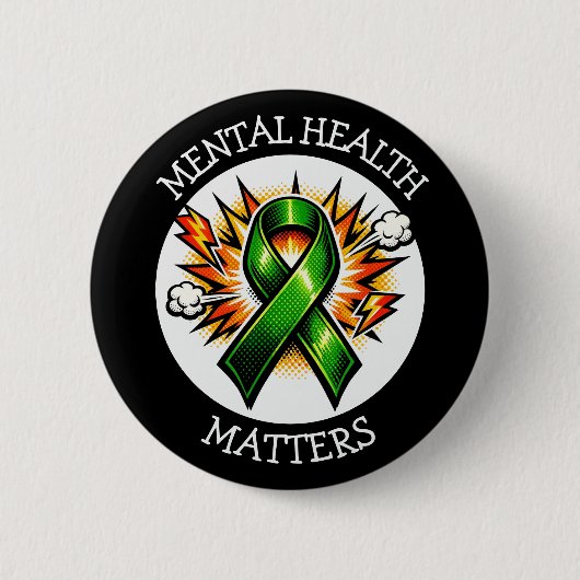 Mental Health Matters Pop Art Green Ribbon Button (Vorderseite)