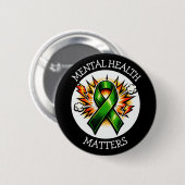 Mental Health Matters Pop Art Green Ribbon Button (Vorne & Hinten)
