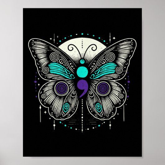 Mental Health Suicide Awareness Semicolon Butterfl Poster (Vorne)