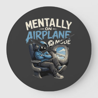 Mentally On Airplane Mode Shirt Funny Anime boy Große Wanduhr