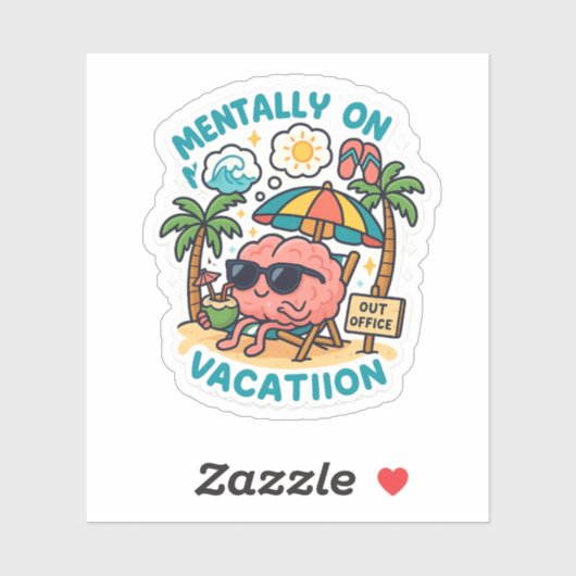 Mentally On Vacation – Funny Brain Beach Sticker (Blatt)