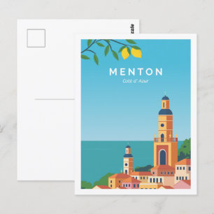 Menton Côte d'Azur Reiseort Illustration Postkarte