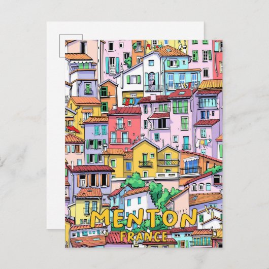 Menton France Illustration Art Travel Postkarte (Vorne/Hinten)