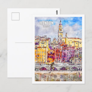 Menton Frankreich Berühmter Reiseort Aquarell Postkarte