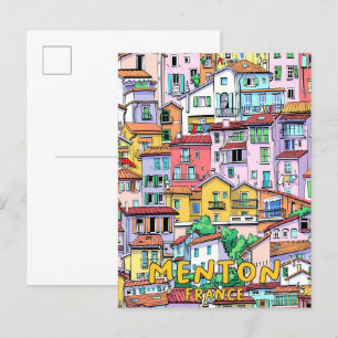 Menton Frankreich Illustration Kunst Reise Postkarte