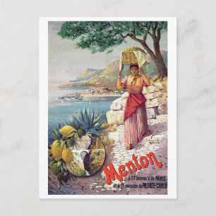 Menton, Frankreich, Mädchen mit Korb auf dem Kopf Postkarte