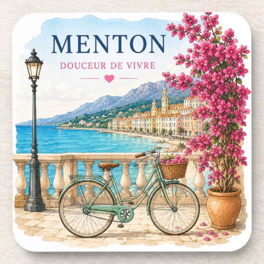 Menton French Riviera bicycle coasters Getränkeuntersetzer (Vorderseite)