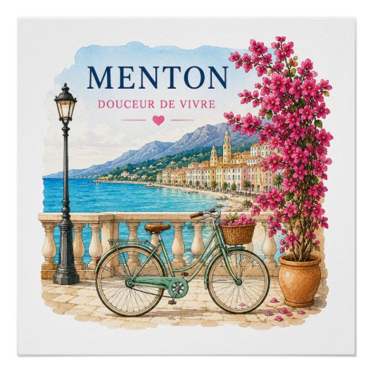 Menton French Riviera  - bicycle  Poster (Vorderseite)