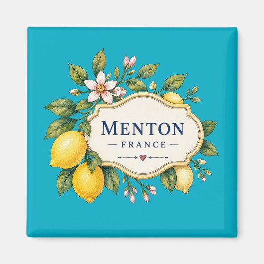 Menton French Riviera Magnet - turquoise Lemon (Vorne)