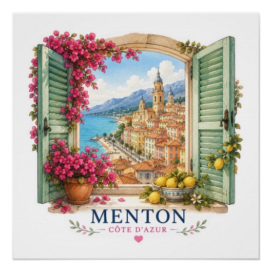 Menton French Riviera - View Through Window Poster (Vorderseite)
