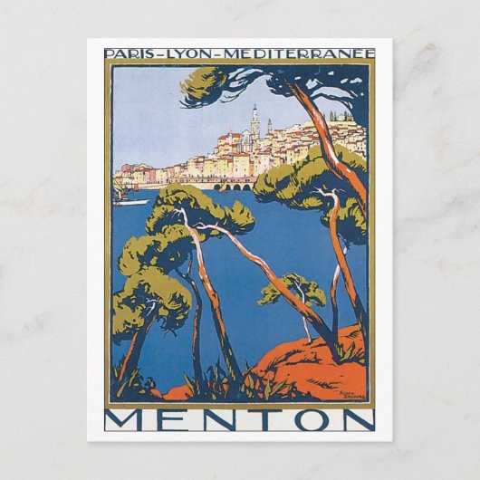 Menton Vintage Travel Poster Postkarte (Vorderseite)