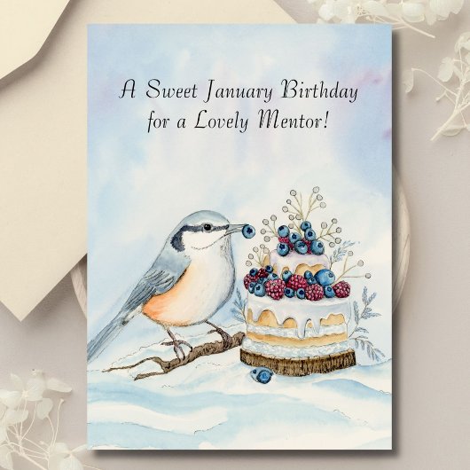Mentor Happy January Birthday Red Breasted Bird Karte