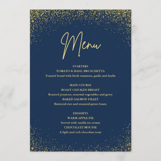 Menu 75th birthday Navy Gold Glitter Menükarte (Vorderseite)