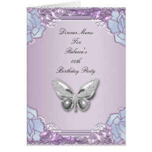 Menü-Abendkarte Silber Lilac Mauve Schmetterling