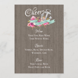Menü "Anchor Nautical Floral Bar Menu" Einladung