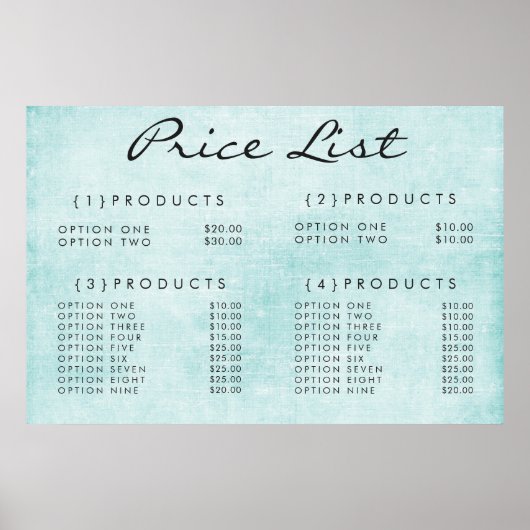 Menü "aquamarin Wall Service Price" für den benutz Poster (Vorne)