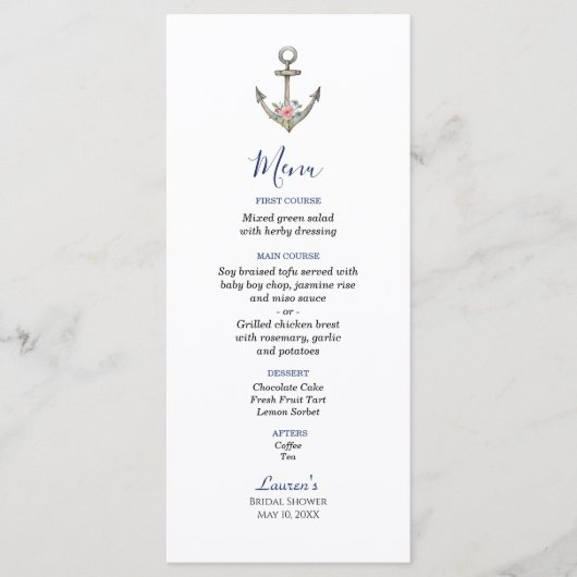 Menü "Aquarellfarben Anker" des naukalen Brautpart Menükarte (Vorderseite)