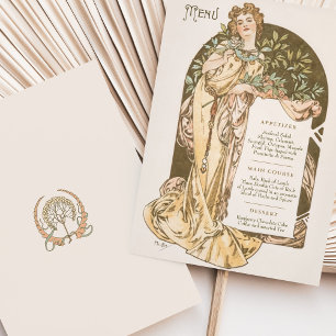 Menü Art Nouveau Hochzeitsdinner von Mucha Einladung