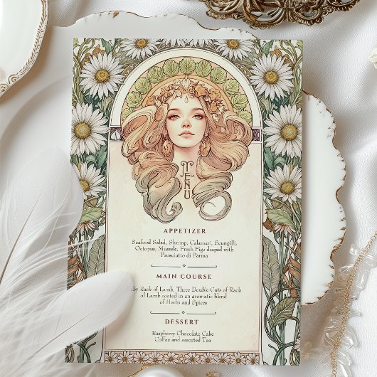Menü Art Nouveau Hochzeitsessen Einladung
