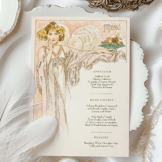 Menü Art Nouveau Wedding Dinner by Mucha Einladung