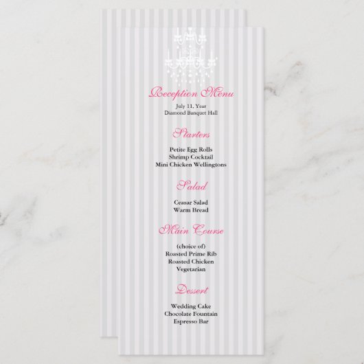Menü auf dem Empfang "White & Silver Candelier Str Menükarte (Vorne/Hinten)