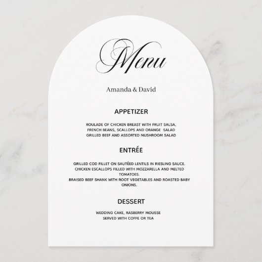 Menü auf der Karte für das Abendessen (Vorderseite)