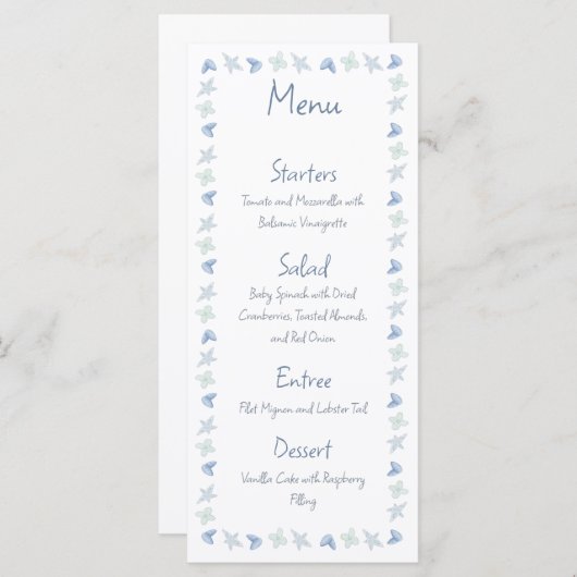 Menü auf handgezeichneten Küstenzeiten Menükarte (Vorne/Hinten)