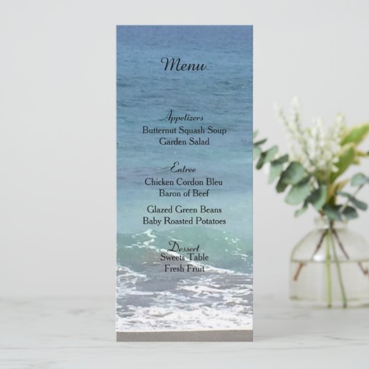 Menü "Beach and Ocean Wedding Card" Menükarte (Stehend Vorderseite)