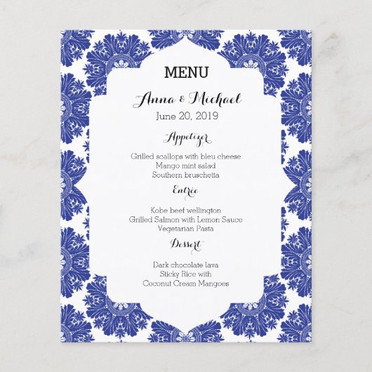 MENU Beautiful Blue & White Baroque Hochzeitssuite (Vorderseite)