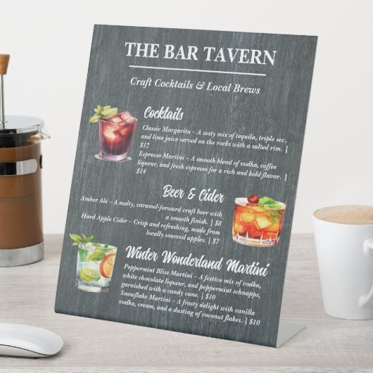 Menü "Benutzerdefiniertes Bar Menü" Sockelschild (In Situ)