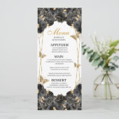 Menü "Black and Gold Floral Quinceanera" Einladung (Stehend Vorderseite)