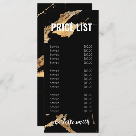 Menü "Black and Gold Marble Hair Salon" Menükarte (Vorne/Hinten)